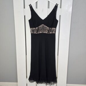 Evan Picone Chiffon Mesh‎ Floral Black Midi Dress 6 Cocktail Chiffon Whimsigoth